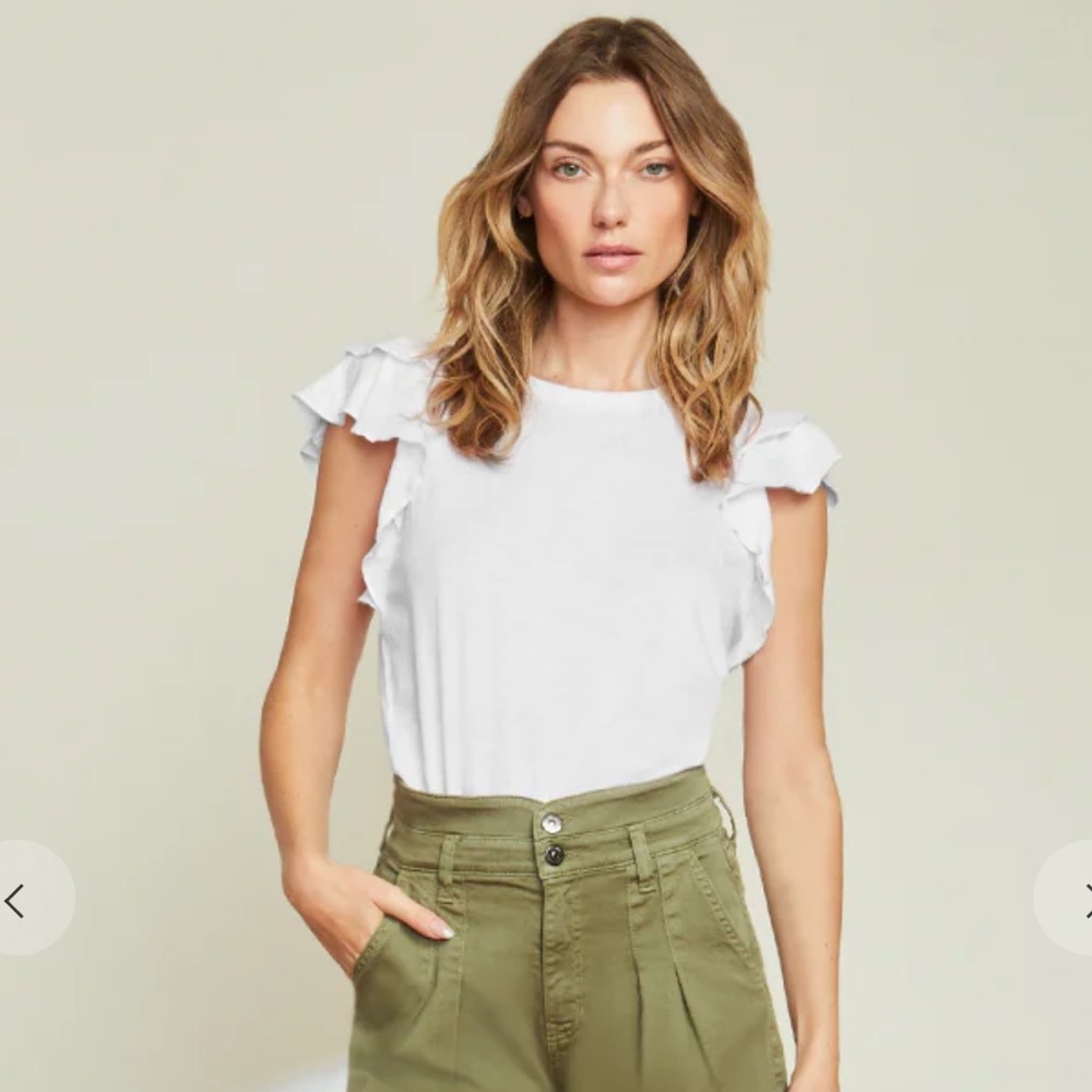 EUC VERONICA BEARD “Akeela” Ruffled Tee Top - Size XL White